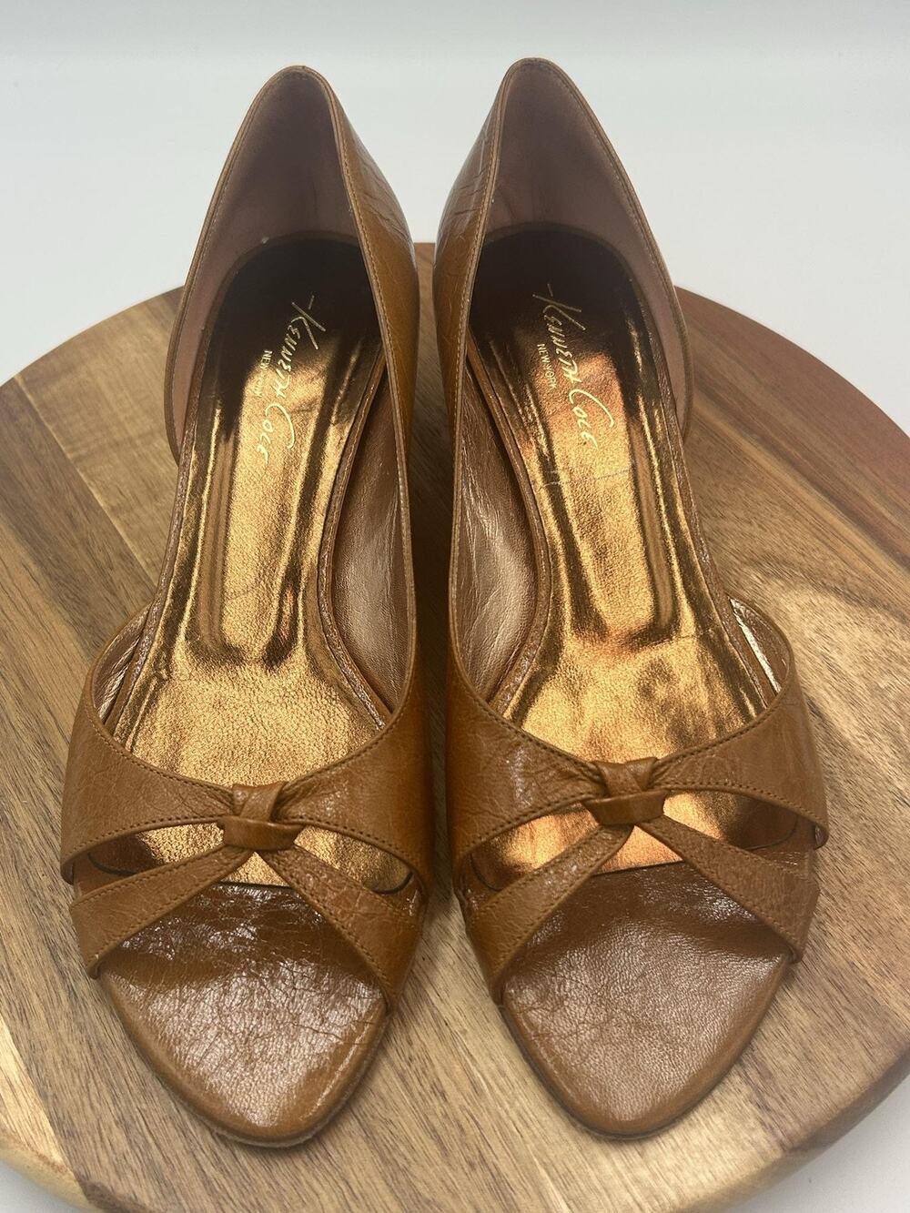 Kenneth Cole New York Shoes Womens Size 9 Brown Glazy Town G9 Dorsay Kitten